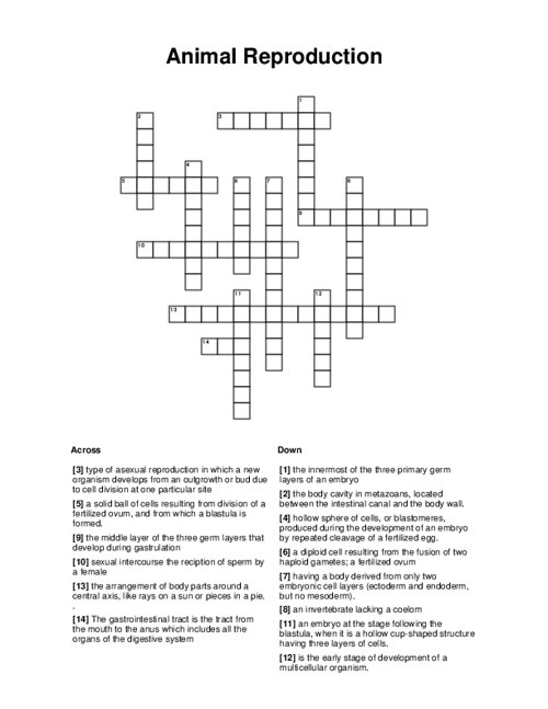 Animal Reproduction Crossword Puzzle