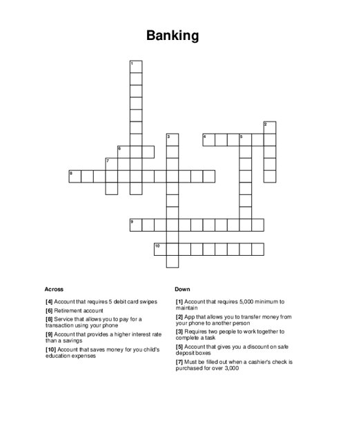 Banking Crossword Puzzle