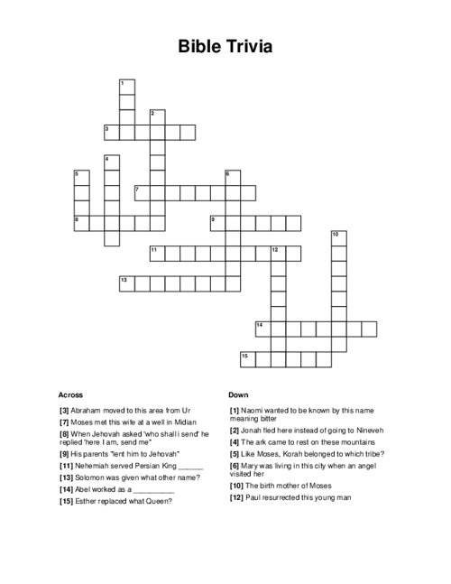 Bible Trivia Crossword Puzzle