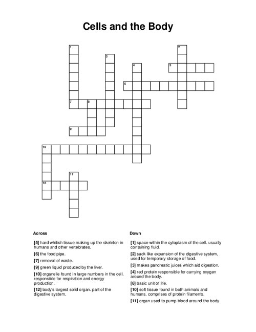 Cells and the Body Crossword Puzzle