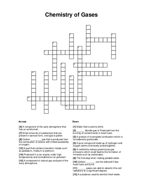 Chemistry of Gases Crossword Puzzle