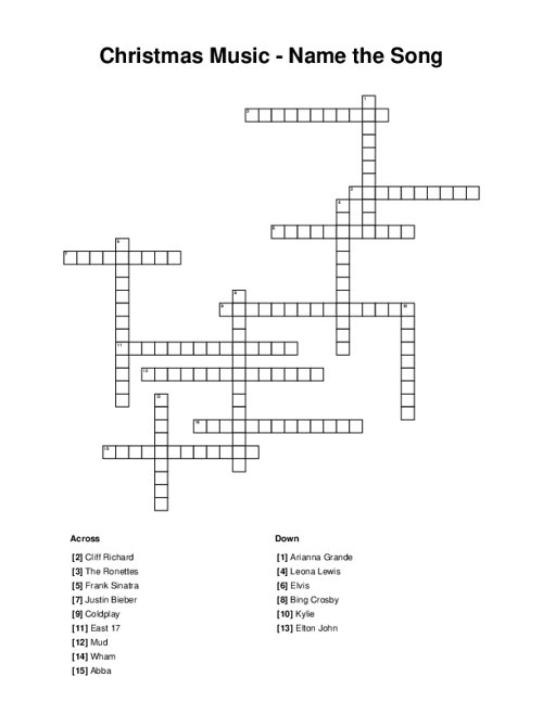 Christmas Music - Name the Song Crossword Puzzle