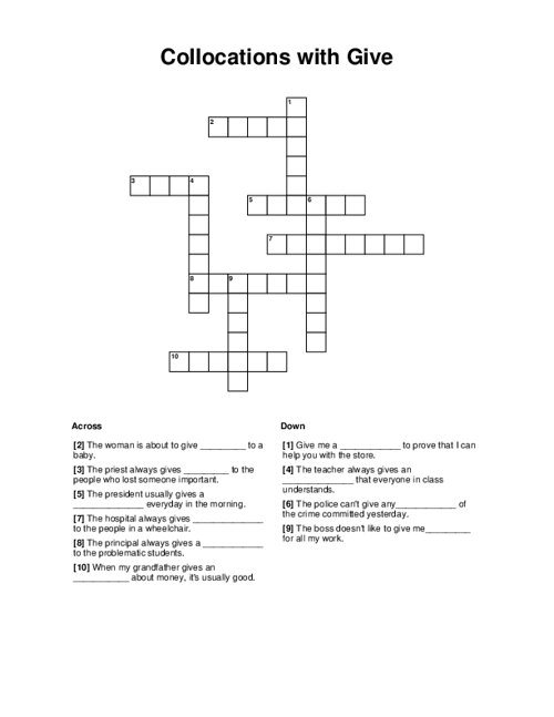 Collocations with Give Crossword Puzzle