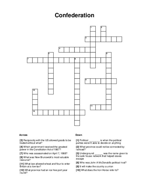 Confederation Crossword Puzzle