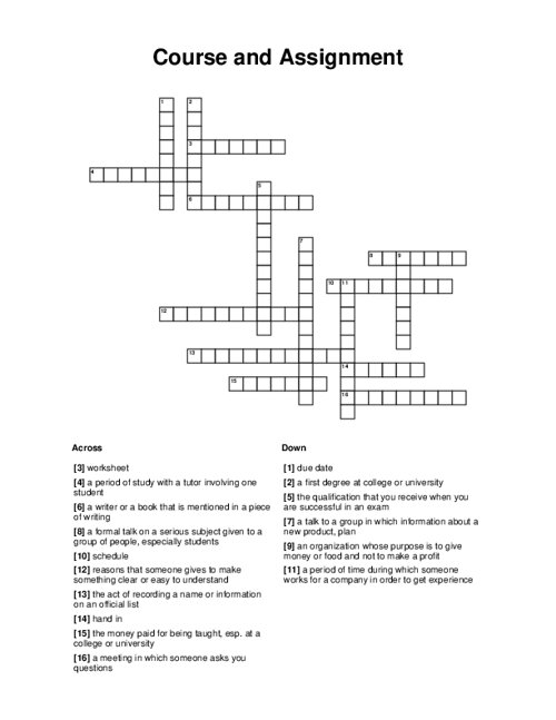 university assignment for short crossword