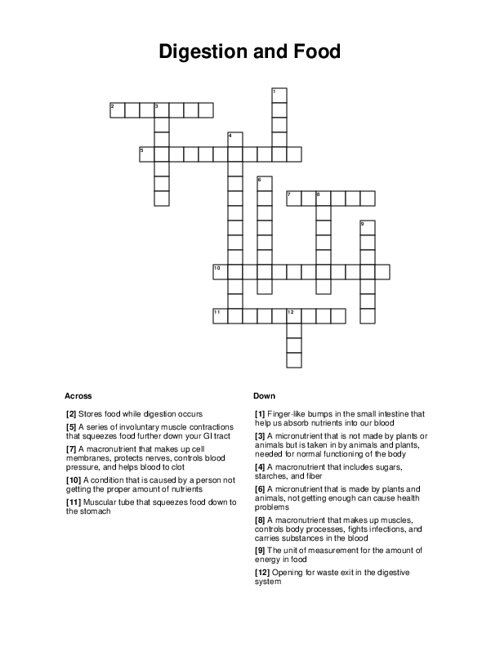 Digestion and Food Crossword Puzzle