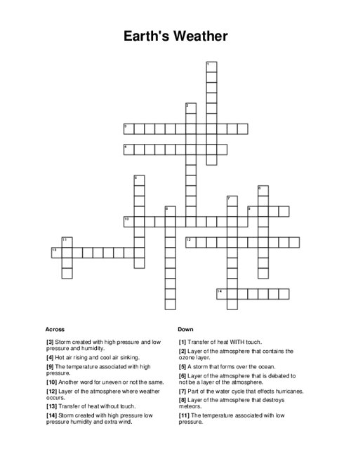 Earth's Weather Crossword Puzzle