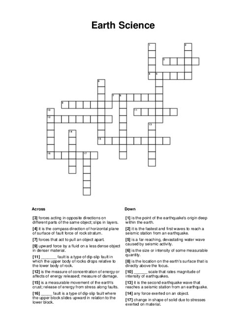 Earth Science Crossword Puzzle