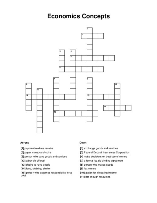 Economics Concepts Crossword Puzzle