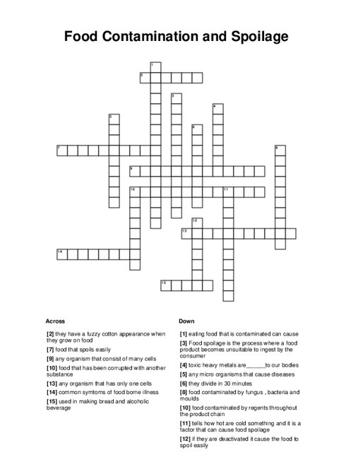 Food Contamination and Spoilage Crossword Puzzle