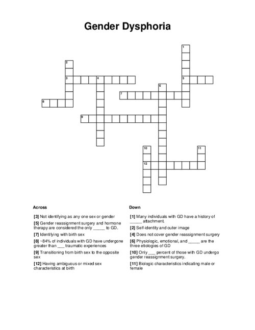 Gender Dysphoria Crossword Puzzle