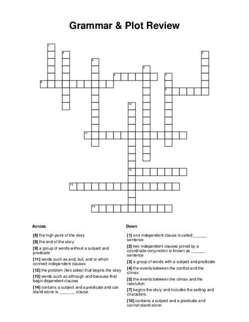 Grammar & Plot Review Crossword Puzzle