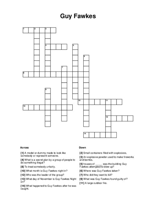 Guy Fawkes Crossword Puzzle