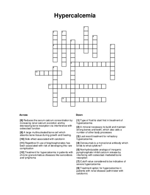 Hypercalcemia Crossword Puzzle