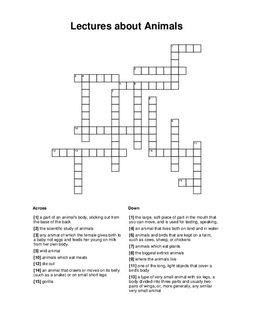 Lectures about Animals Crossword Puzzle