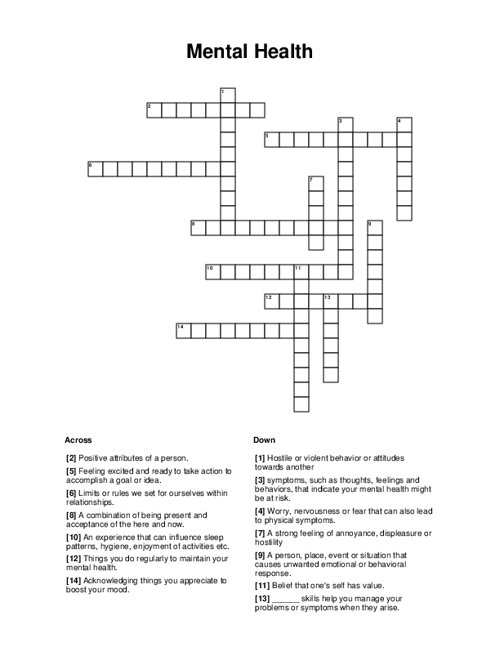 Mental Health Crossword