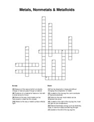 Metals, Nonmetals & Metalloids Crossword Puzzle