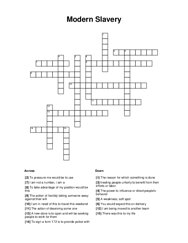 Modern Slavery Crossword Puzzle