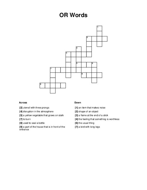 OR Words Crossword Puzzle