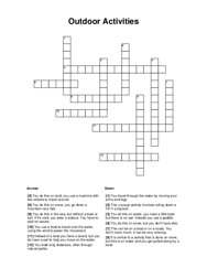 Outdoor Activities Crossword Puzzle
