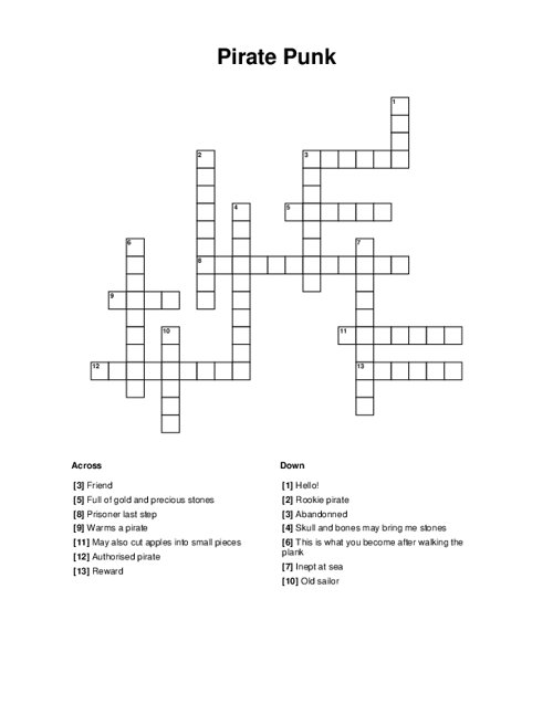 Pirate Punk Crossword Puzzle