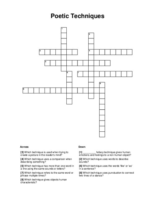 Poetic Techniques Crossword Puzzle