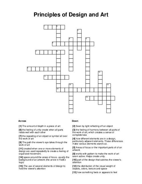 Principles of Design and Art Crossword Puzzle