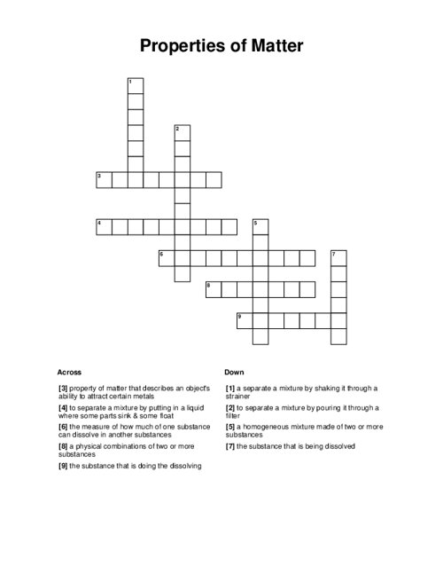 Properties Of Matter Crossword