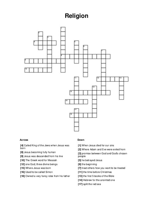 Religion Crossword Puzzle