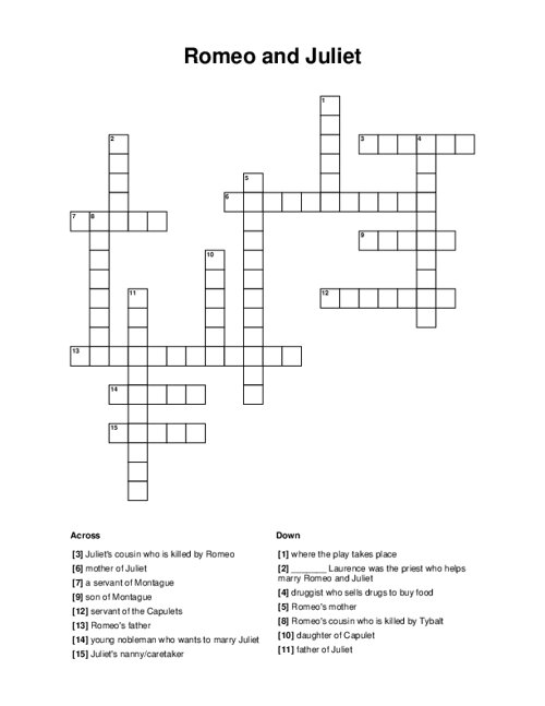 Romeo and Juliet Crossword Puzzle