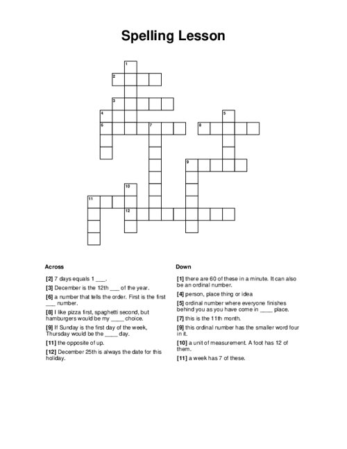 Spelling Lesson Crossword Puzzle