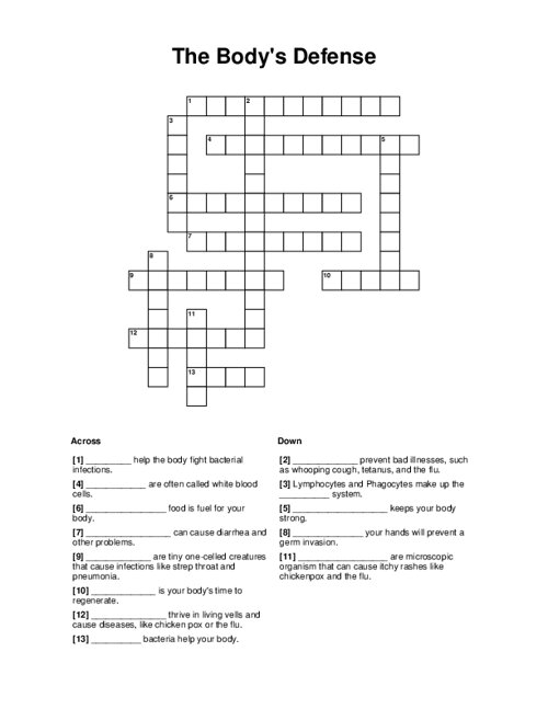 The Body's Defense Crossword Puzzle