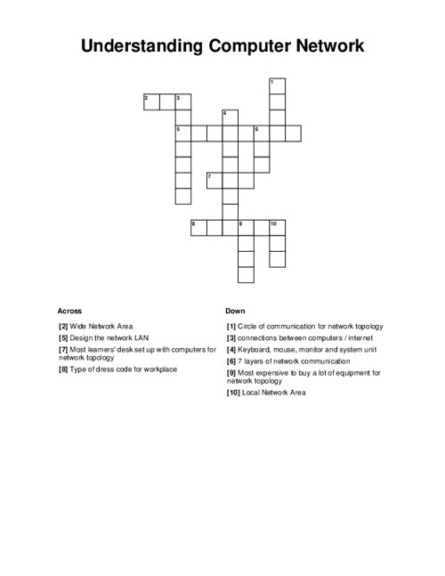 Understanding Computer Network Crossword Puzzle