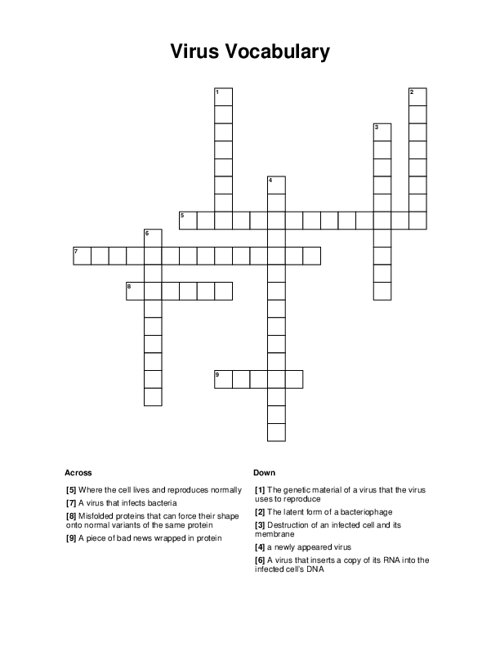 Virus Vocabulary Crossword Puzzle