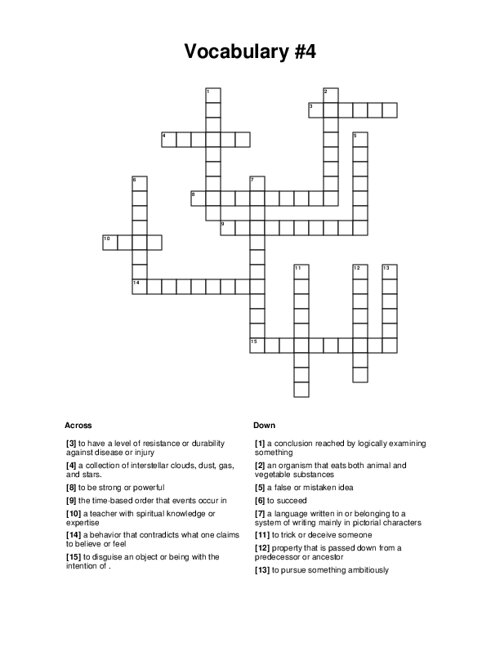 Vocabulary #4 Crossword Puzzle