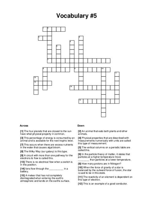 Vocabulary #5 Crossword Puzzle
