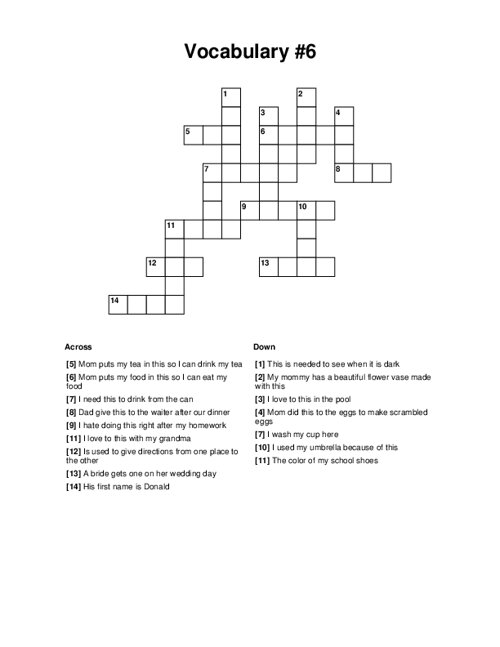 Vocabulary #6 Crossword Puzzle