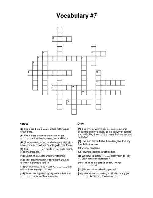 Vocabulary #7 Crossword Puzzle