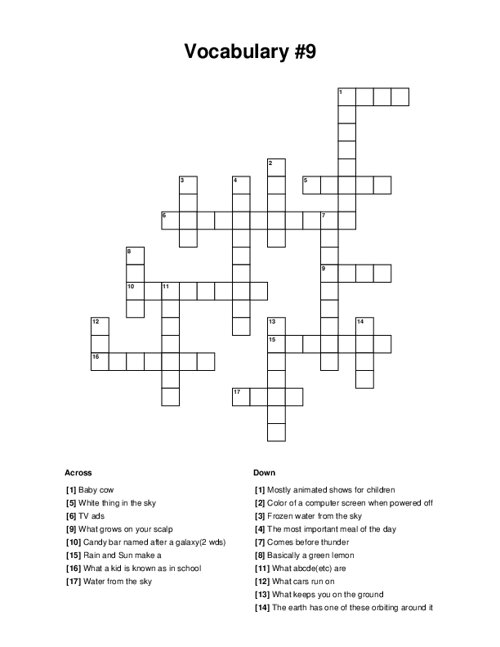 Vocabulary #9 Crossword Puzzle