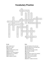Vocabulary Practice Crossword Puzzle