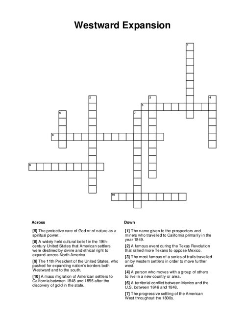 Westward Expansion Crossword Puzzle