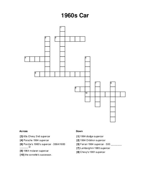 1960s Car Crossword Puzzle
