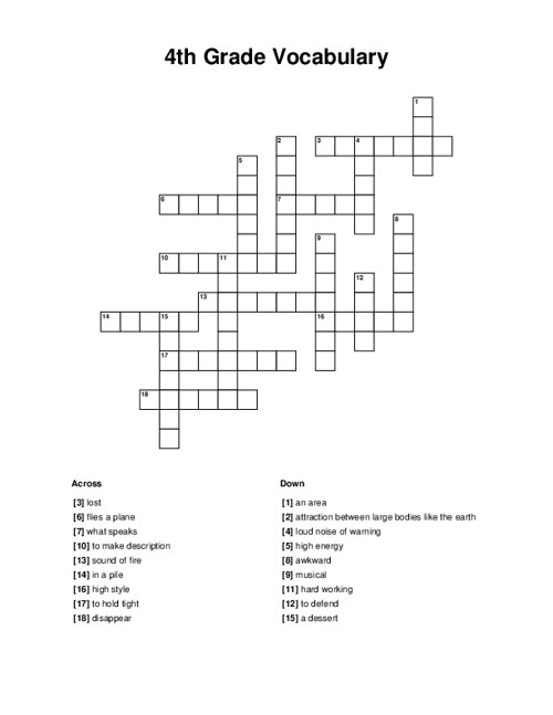 4th Grade Vocabulary Crossword Puzzle