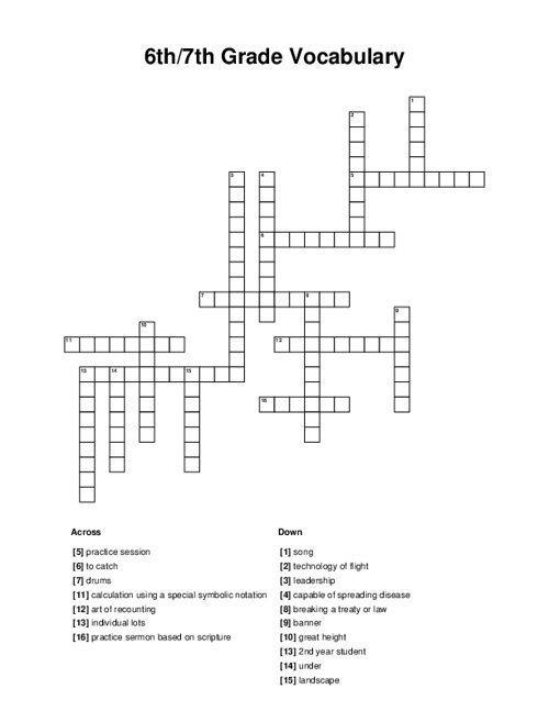 6th/7th Grade Vocabulary Crossword Puzzle