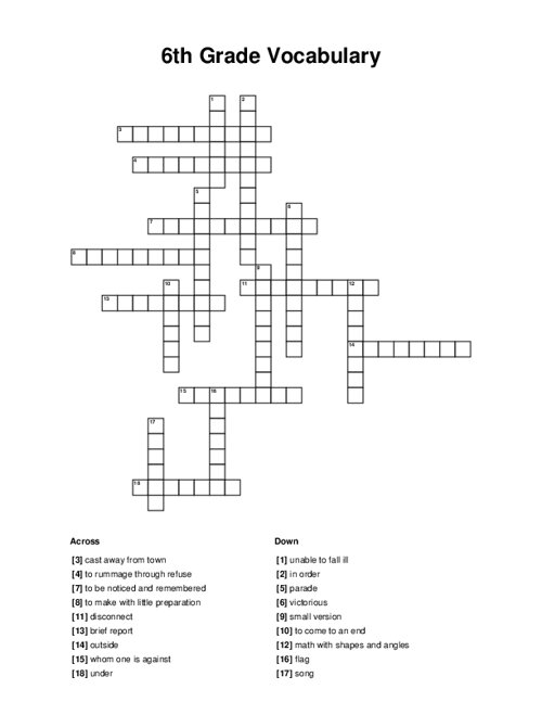 6th Grade Crossword Puzzles