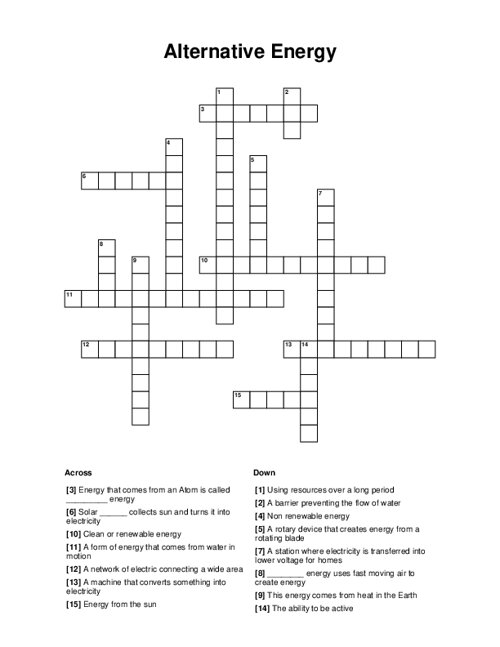 Alternative Energy Crossword Alternative Energy Crossword