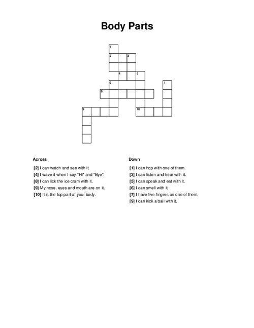 Body Parts Crossword Puzzle
