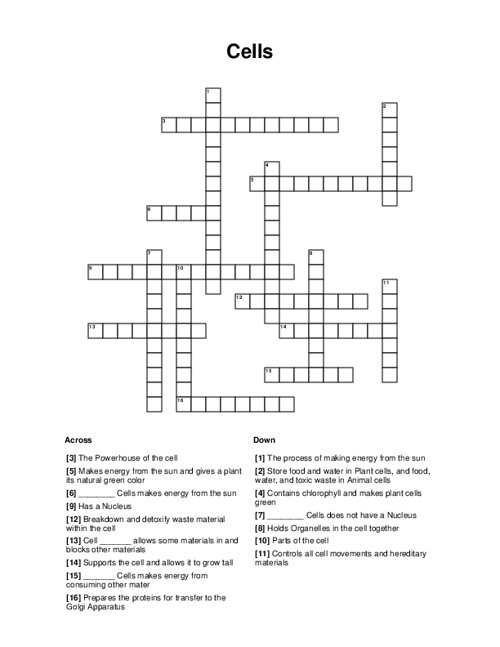 Cells Crossword Puzzle