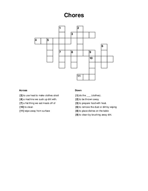 Chores Crossword Puzzle