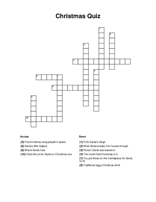 Christmas Quiz Crossword Puzzle